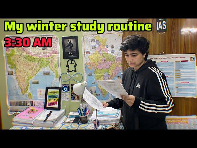 MY 12 hrs winter study routine vlog for UPSC PRE 2025*A DAY IN LIFE OF A UPSC ASPIRANT*3:30 AM STUDY