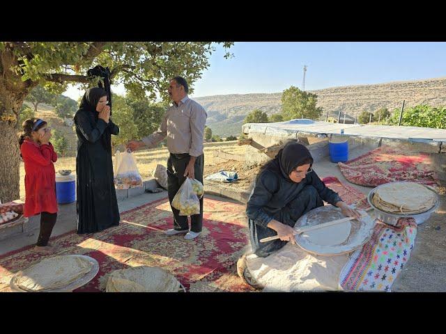 "Helping Mr. Akbar to Sakineh's family and cooking Mehli bread by Sakineh"