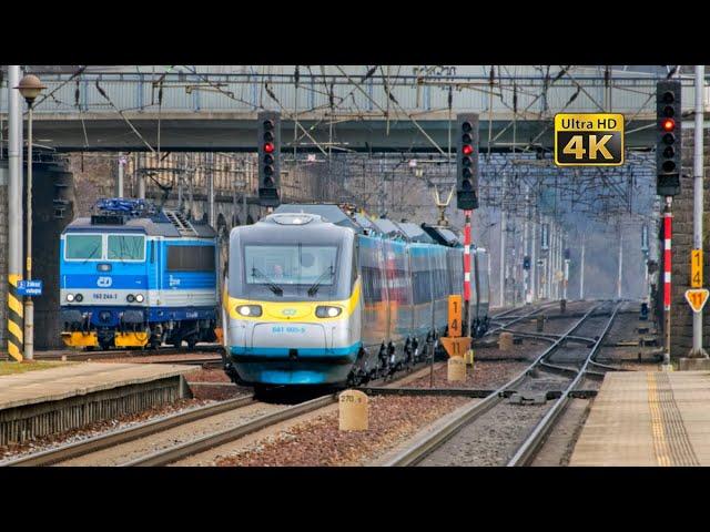 Fast and freight trains in the Czech Republic (up to 160km/h) - Station Choceň - Rail traffic [4K]