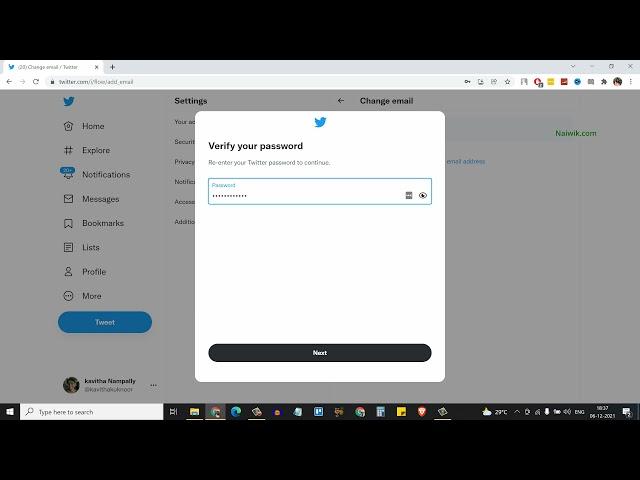 How to change Email Address of Twitter account