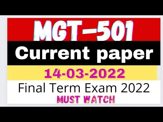 Mgt501 today paper | vu final exam | mgt501 final term exam