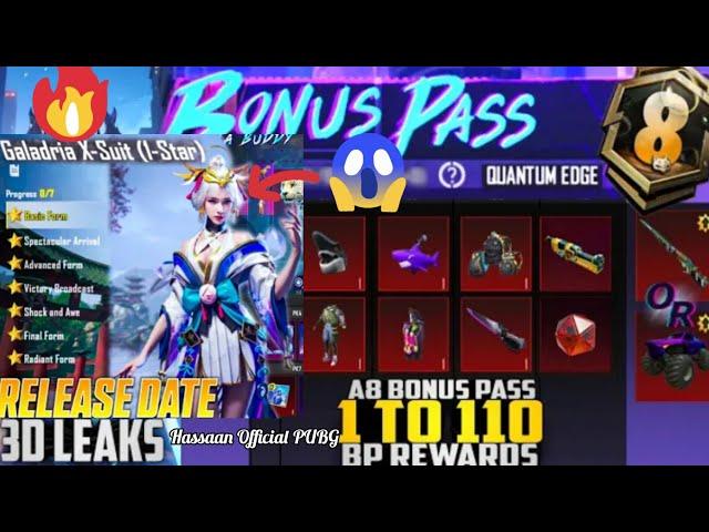 A8 BONUS PASS IS HERE  | GALADRIA X-SUIT NEW LOOK | UC GIVEAWAY BGMI PUBG 