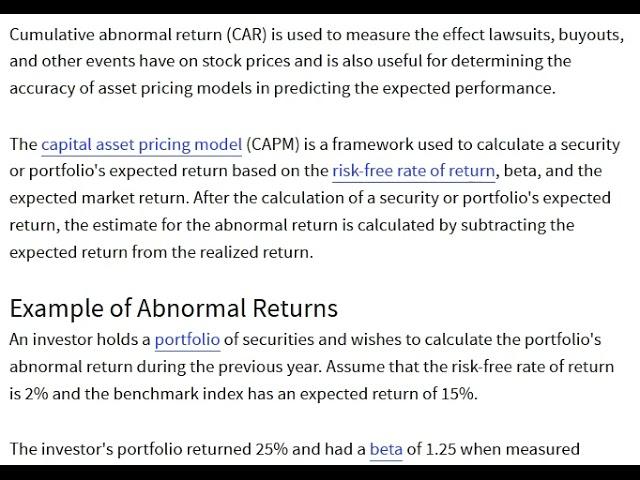 What is  What Is an Abnormal Return and CAR