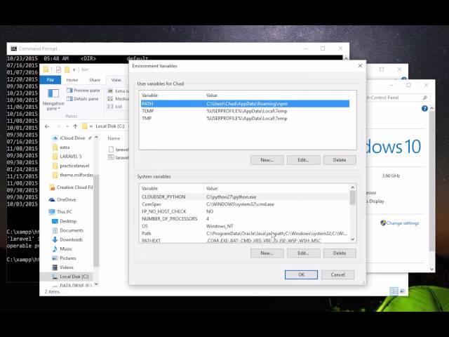 Adding Laravel Path in Windows 10 Environment