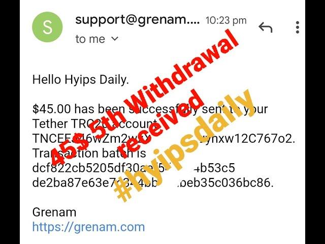 45$ Live proof! Grenam .com Earn 2% hourly for 100hrs. Best doubler hyip investment site #hyipsdaily