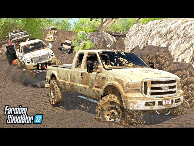 LIFTED TRUCKS GOING MUDDING WITH TRAILERS! (EXTREMELY DEEP MUD) | FS22