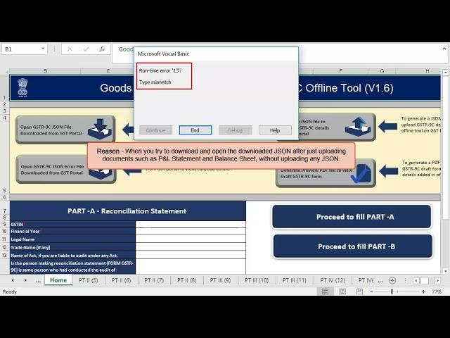 Runtime Error while Opening JSON in Form GSTR 9C Offline Tool