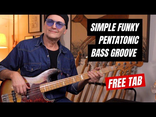 Simple Funky Pentatonic Bass Groove with open string doubling in Dm - FREE PDF