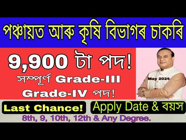 কৃষি&পঞ্চায়ত বিভাগত 9900 টা চাকৰি_Agriculture Jobs In Assam 2024 | Pnrd Jobs In Assam 2024_Grade-3/4