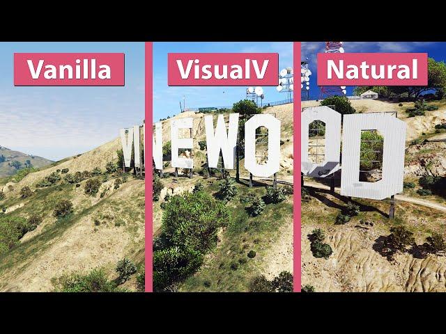 GTA 5 – Vanilla vs. VisualV vs. NaturalVision Photorealistic Graphics Mod Comparison