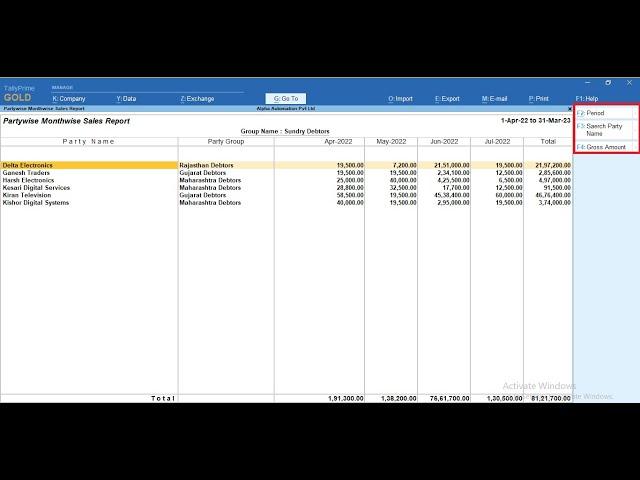 Tally Add On : Party wise Month wise Sales & Purchase Report in TallyPrime software.