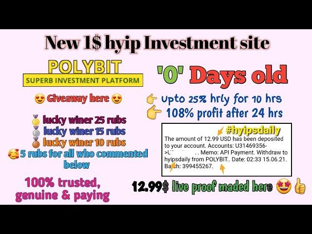 New paying 1$ hyip site: #polybit! Earn 108% After 24 hrs. 0 days.  #hyipsdaily