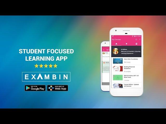 Exambin Learn app for IBPS SBI PO, UPSC CSAT, SSC, RBI - Current Affairs, Aptitude, app