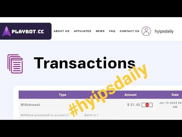 Best 1$ hourly hyip investment site Playbot .cc | 51$ live proof Online investment site #hyipsdaily