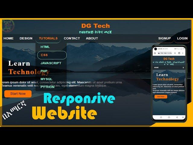 Complete responsive website design using HTML and CSS.| Website design in Amharic.