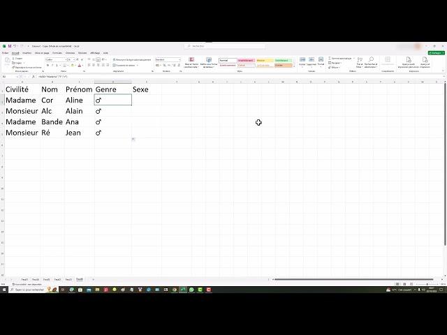 #Excel : Insérer l'émoticône du genre d'une personne et son genre en fonction de sa civilité