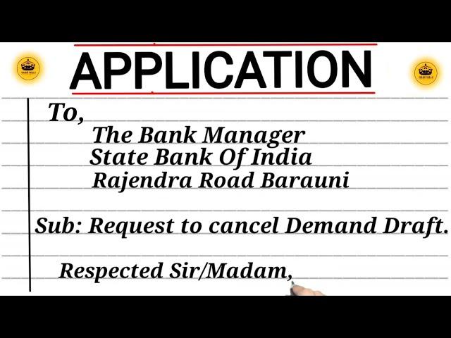 Demand Draft cancellation Letter to Bank ll Application for Cancellation of Demand Draft ll#bank#dd