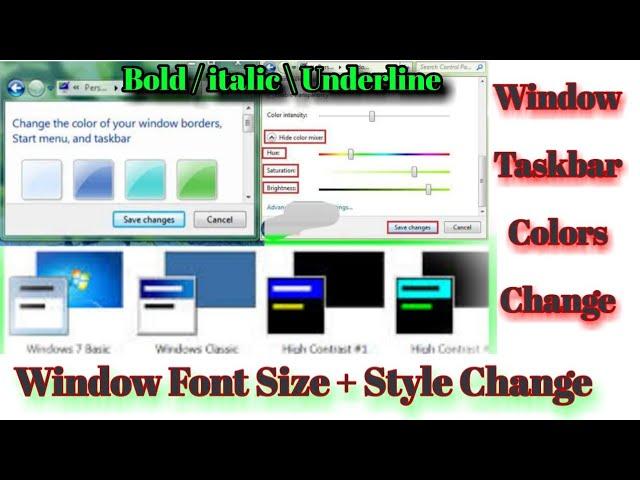 Change Taskbar Colors | Title Font Size + Colors Change | Window 7 Colors Change