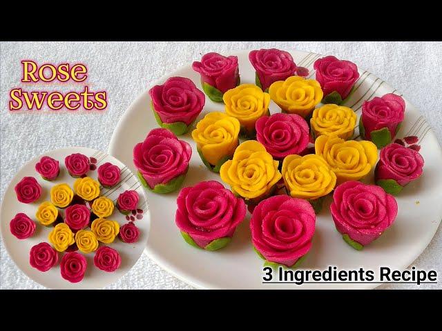 Rose Flower Sweet | 3 Ingredients Recipe | Easy Sweet Recipe at Home | Burfi | Peda | Sweet Recipes