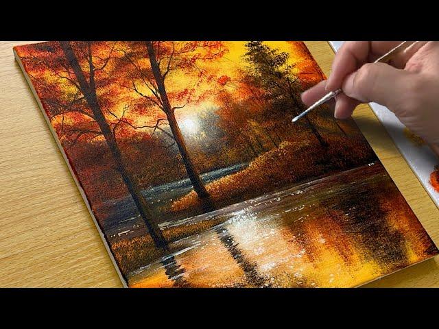 How to Draw a Sunset Lake / Acrylic Painting for Beginners