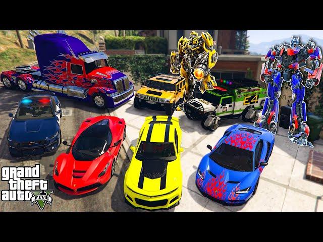 GTA 5 - Stealing TRANSFORMERS Movie Vehicles with Franklin! (Real Life Cars #154)