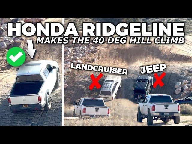 HONDA RIDGELINE vs. LANDCRUISER vs. JEEP on 40 Deg HILL CLIMB!