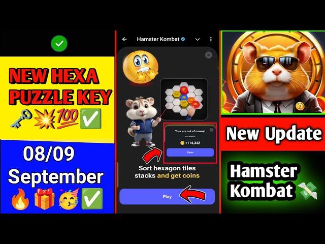 08/09 September Hamster Kombat Hexa Puzzle 09/09/2024 08 September Hexa Puzzle Solve kese Kare ?