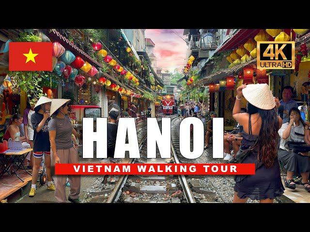 Hanoi 4K Walking Tour (Vietnam) - Old Quarter Tour with Train Street and Night Walk | 4K HD/60fps