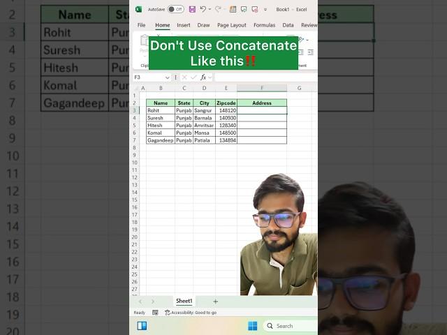 Don't Use Concatenate in Excel‼️Instead Use Amazing Trick #exceltips #exceltricks #excel #shorts