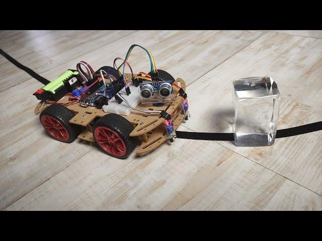 Line Follower with Obstacle Avoiding Robot | Arduino and L298 Motor Driver