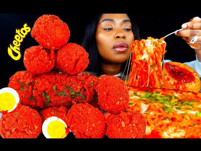 ASMR MUKBANG HOT CHEETOS CHEESY BULDAK RAMEN NOODLES EGG BOIL SEAFOOD SAUCE | MUKBANG | ASMR EATING