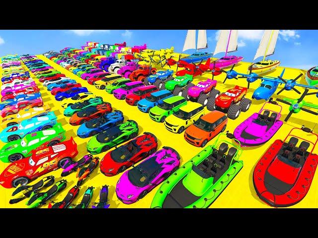 GTA V Mods Stunt Car Racing Challenge By SPIDER-MAN With Amazing Super Car Motocycles Plane And Boat