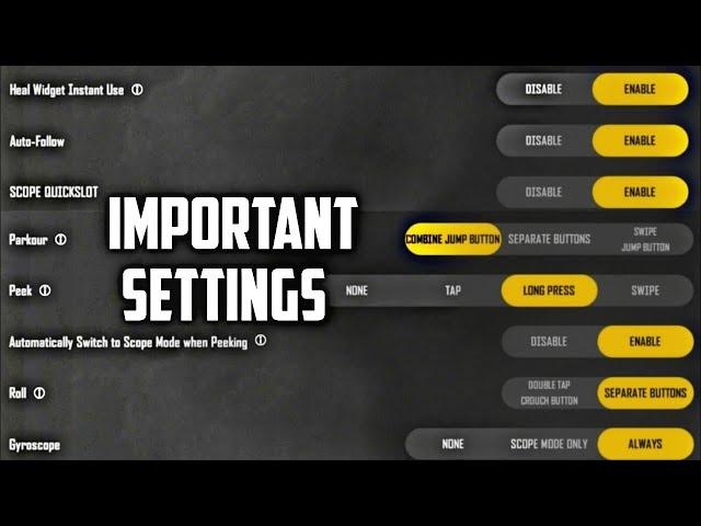 PUBG New State Settings | Basic Settings | Parkour | Heal widget instant use | Aim assist off | Peak