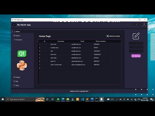 Python Desktop GUI App with SQLite DB (PyQt/PySide/Qt Designer) | Modern GUI