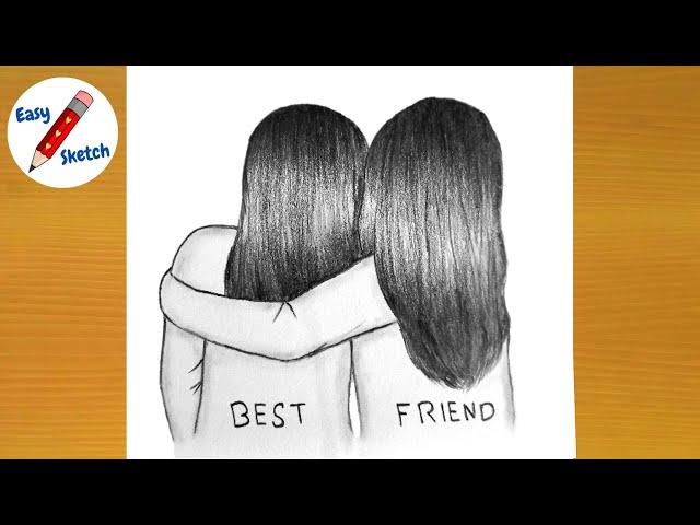 Best friends Drawing Tutorial - step by step || How To Draw Two Friends Hugging Each other