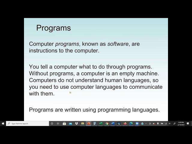 Java Language: Introduction to Computers -- computer basics, programs, and operating systems