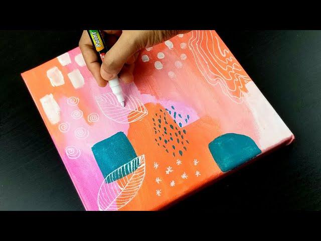 Art # 43 | Easy and simple Abstract Painting | Orange and Pink | Acrylic painting