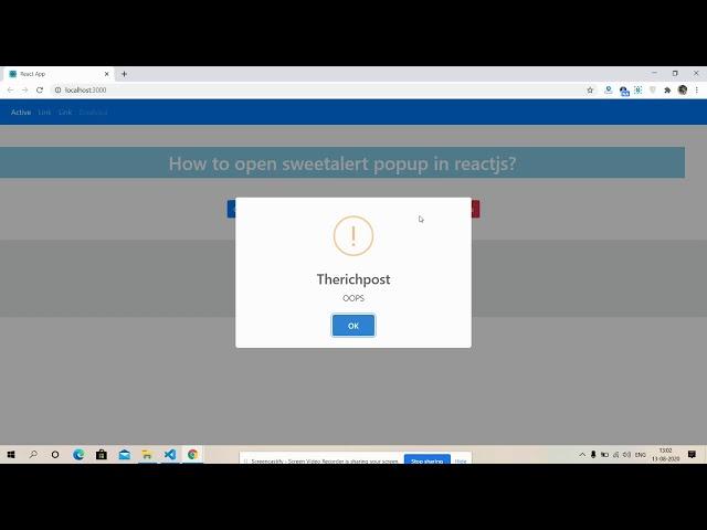 Reactjs Sweetalert Popup Working Example