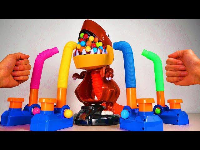 Pop Tube Marble Run Race ASMR # 10  T-Rex Likes It Wild  Creative Healing Sound Machine Build