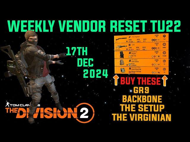 The Division 2 | GREAT WEEKLY VENDOR RESET TU22 | December 17th 2024