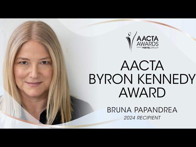 Simon Baker presents Bruna Papandrea the Byron Kennedy Award at 2024 AACTA Awards