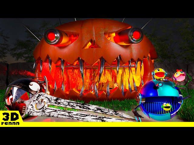 Pacman & Chain Chomp VS ROBOT HALLOWEEN PUMPKIN | Happy Haunting!