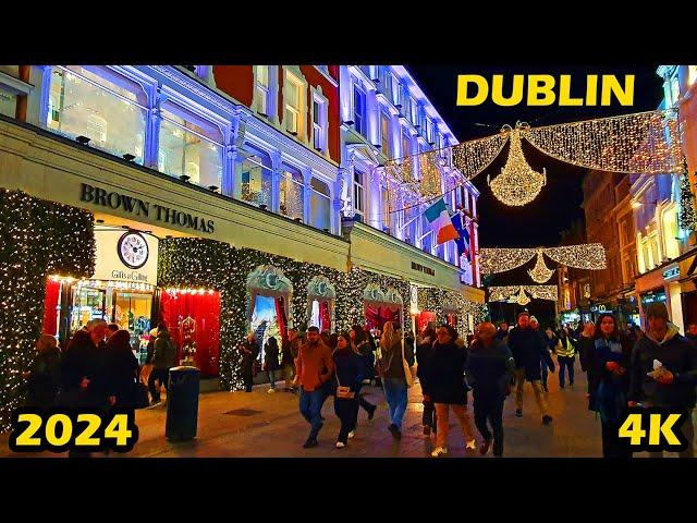 Dublin Christmas Lights 2024 4K Walking Tour Ireland 2024