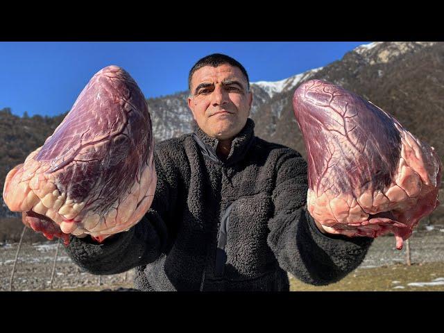 Beef Heart Recipe - Faraway Village Cooking - Cooking in Mountains 4K