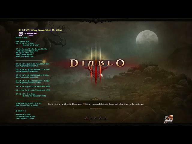 D3 15Nov2024 EU- Season 33 GoD DH After GR 120s for 1h20mins, time for some Nephalem Rifts!