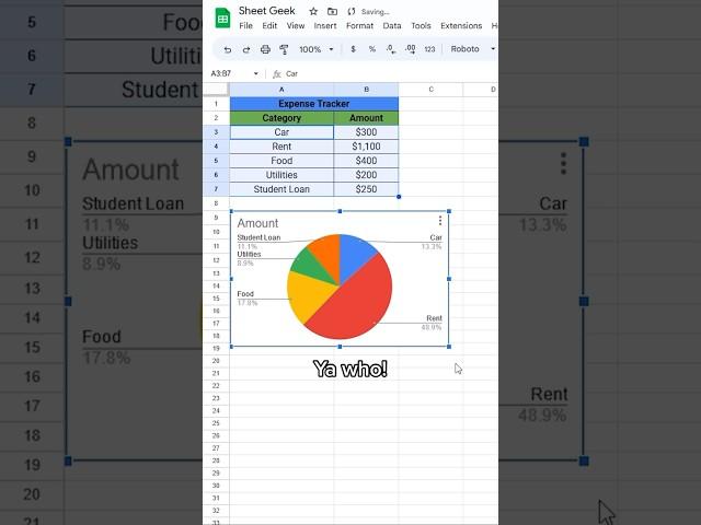 How to make a pie chart in Google Sheets!  #googlesheets #spreadsheet #excel #exceltips