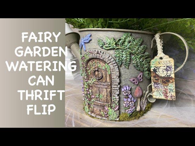 Spring Fairy Garden Watering Can Thrift Flip IOD Moulds & Ephemera Hang Tag