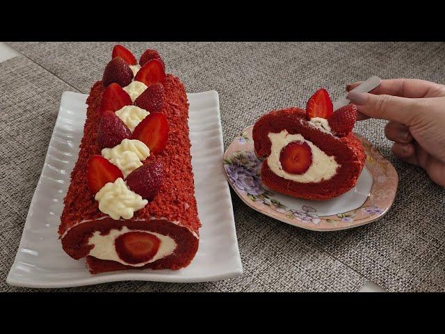 Cara Menghias Bolu Gulung Red Velved dengan Butter Cream