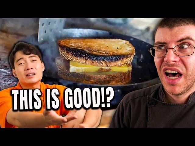 Pro Chef Reacts.. Uncle Roger SLAMS Gordon Ramsay's Grilled Cheese