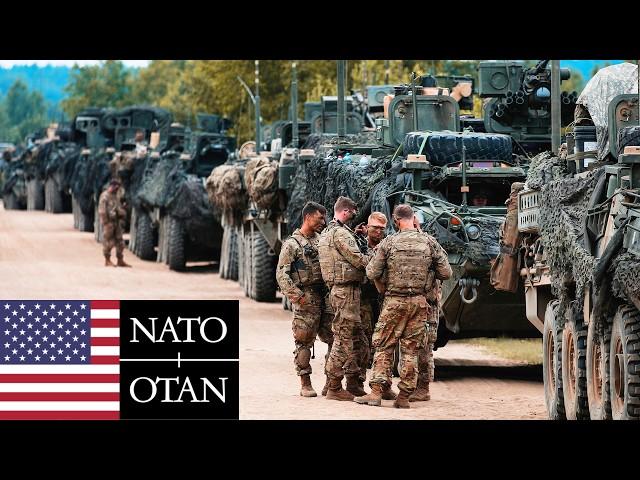 US Army, NATO. Soldiers and armored vehicles during military exercises in Eastern Europe.